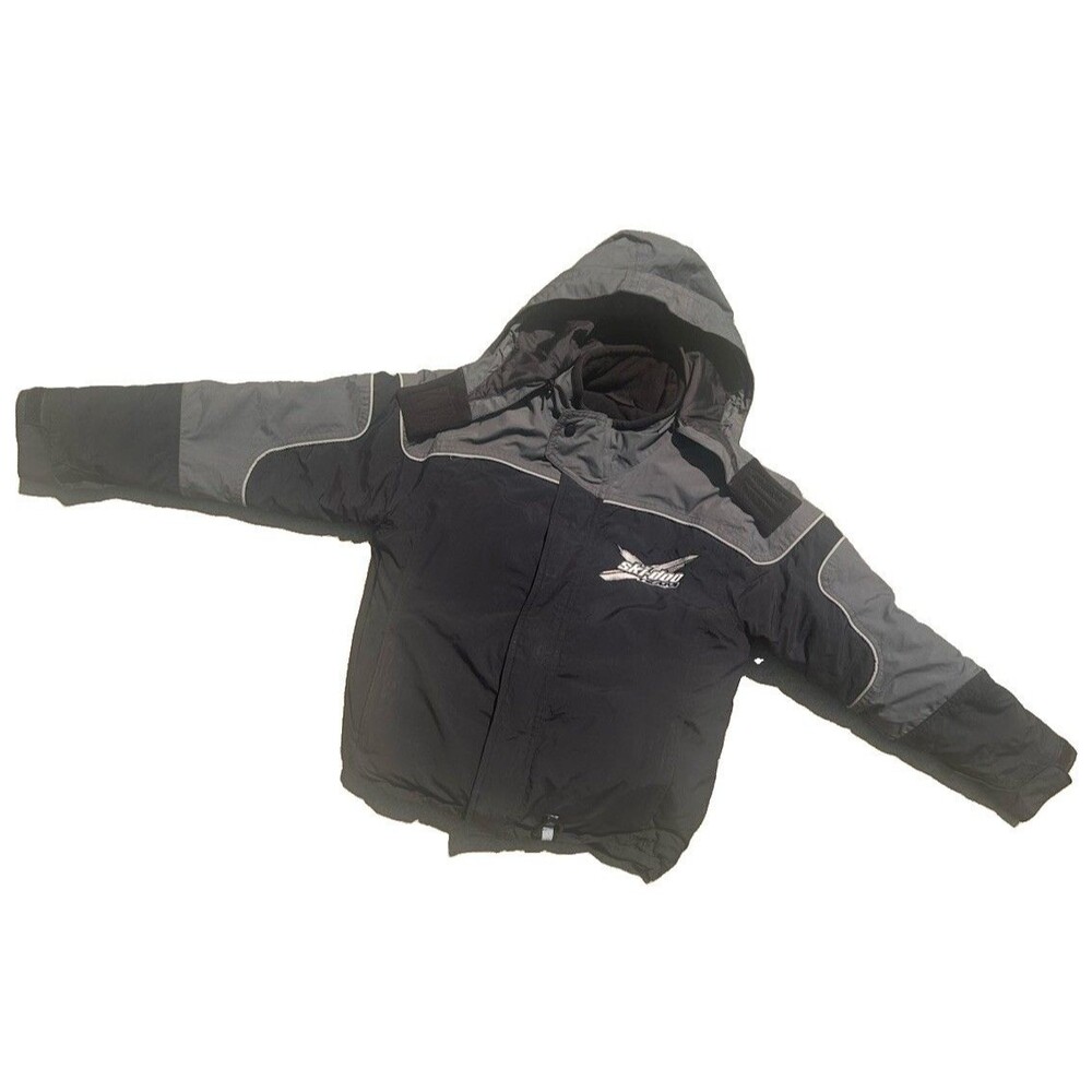 Ski-Doo BRP Youth Size 8 Insulated Hooded Snowmobile Jacket Black Gray Winter
